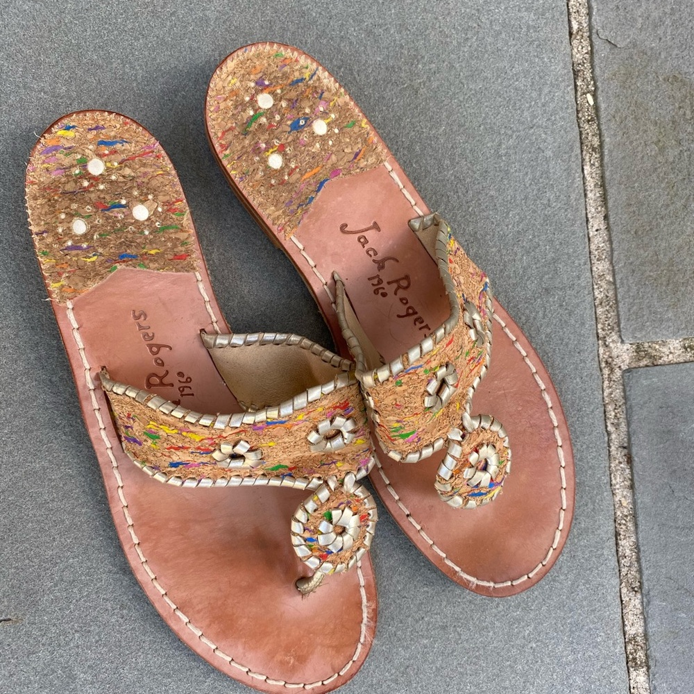 Jack Rogers Tan Leather Sandals with Beaded Details